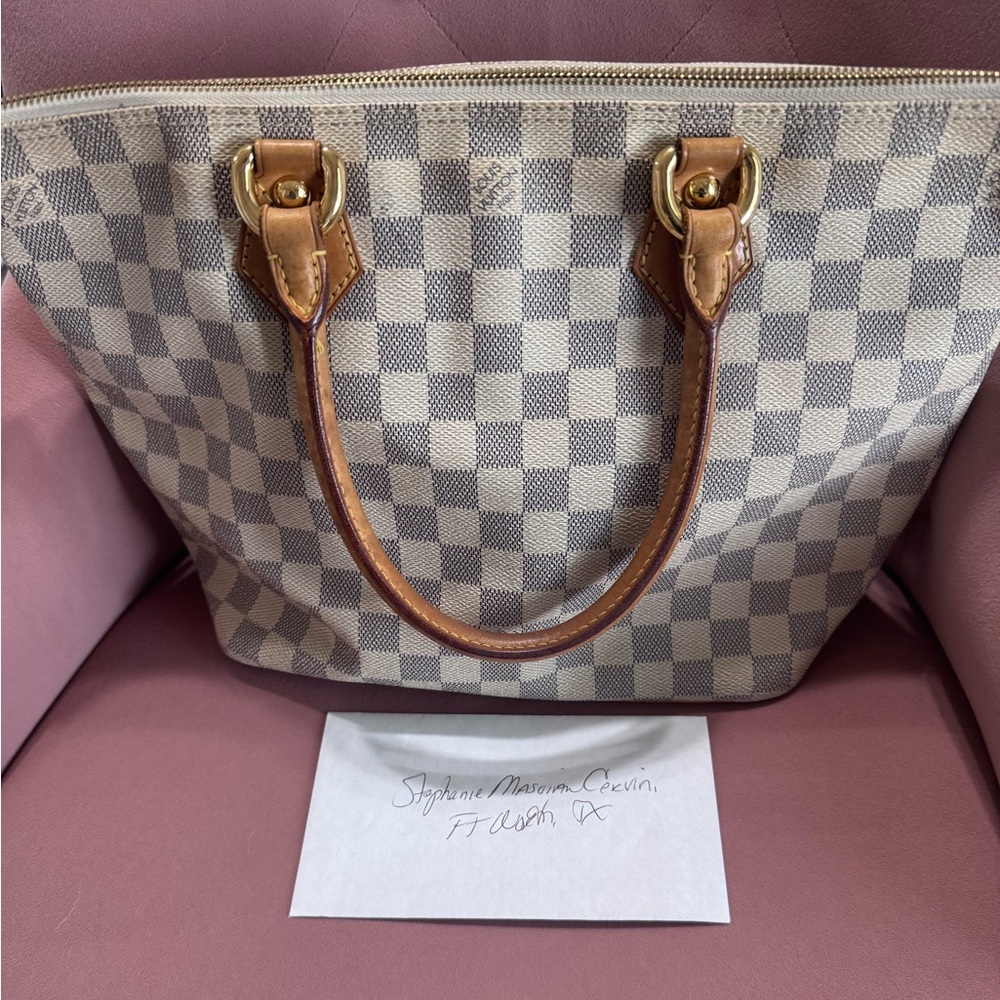 Louis Vuitton Gray and Cream Checkered Tote PM Damier
